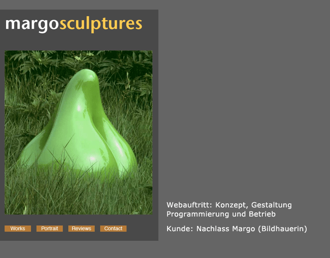 Webauftritt für den Nachlass der Bildhauerin Margo: Eingangsseite